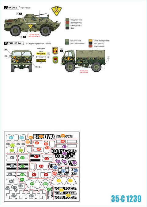 スターデカール 35-C1239 1/35 現用 バルカン半島 クロアチア陸軍＃4 祖国戦争での装輪装甲車と軍用車 1991-95年