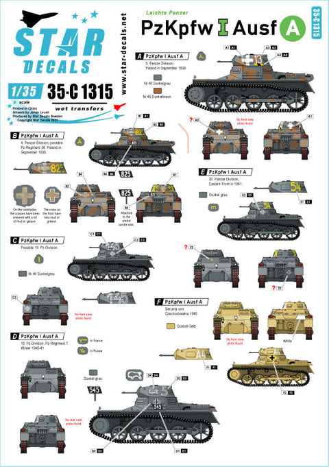 スターデカール 35-C1315 1/35 I号戦車A型 ポーランド ノルウェー 東部戦線1939?45