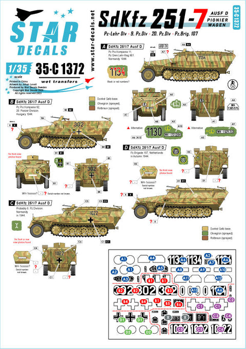 スターデカール 35-C1372 1/35 WWII ドイツ Sd.Kfz.251/7 Ausf.D 戦闘工兵車