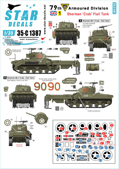 スターデカール 35-C1387 1/35 WWII イギリス シャーマン"クラブ"フレイル地雷処理戦車 第79機甲師団 シャーマンMk.V改造車