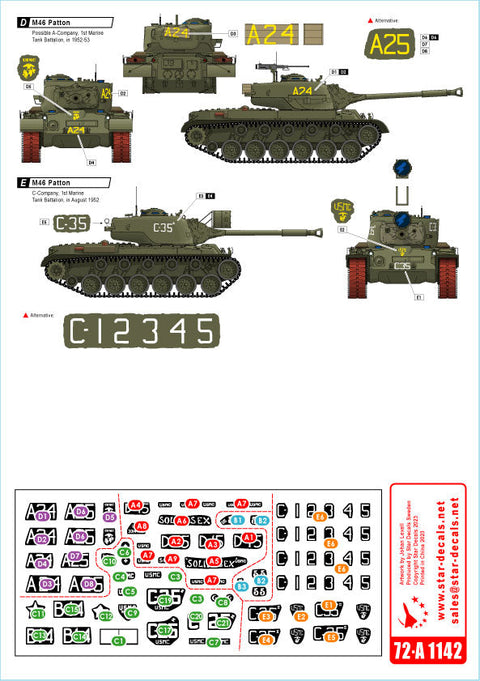 スターデカール 72-A1142 1/72  朝鮮戦争＃3 アメリカ海兵隊 M46パットン戦車
