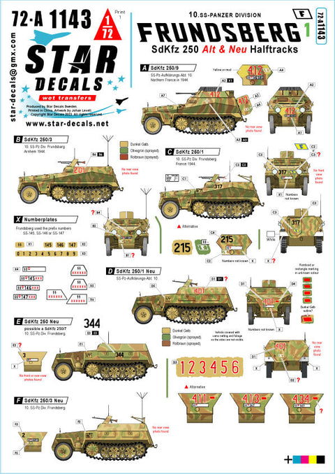 スターデカール 72-A1143 1/72 ドイツ 第10SS装甲師団 フルンツベルク＃1 Sd.Kfz.250アルテ