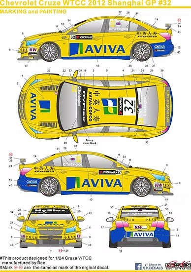 SKデカール SK24015 1/24 シボレー クルーズ WTCC 2012 上海 GP #32