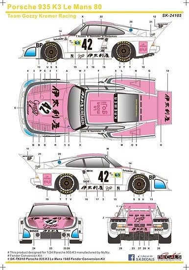SKデカール SK24105 1/24 ポルシェ 935 K3 ル・マン 80 チーム Gozzy クレマー ポルシェ Racing