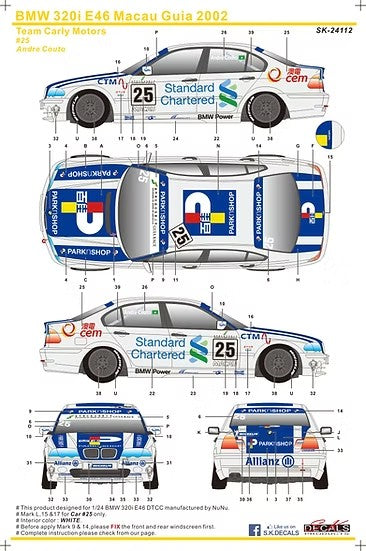 SKデカール SK24112 1/24 BMW 320i マカオ ギア 2002 チーム Carly Motors