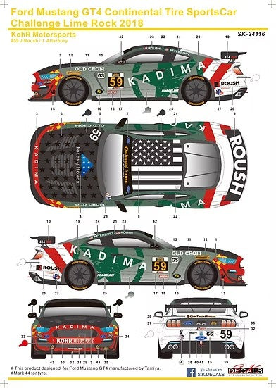 SKデカール SK24116 1/24 フォード マスタング GT4 コンチネンタルタイヤ スポーツカーチャレンジ ライムロック 2018 KohR Motorsports #59