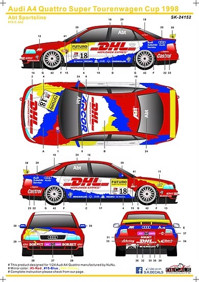 SKデカール SK24152 1/24 アウディ A4 クアトロ スーパーツーリングワゴンカップ 1998 Abt Sportsline