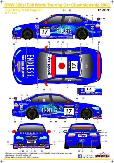 SKデカール 1/24 SK24178 BMW 320si E90 WTCC 2008 
リキモリ・チーム・エングストラー#17