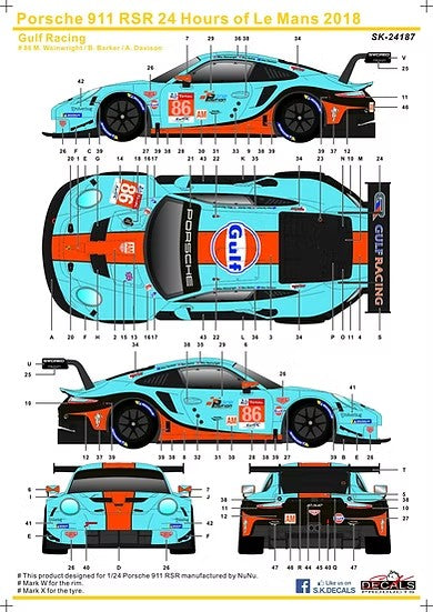 SKデカール 1/24 SK24187 ポルシェ 911 RSR FIA 世界耐久選手権 ル
