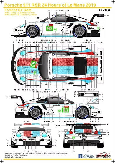 SKデカール 1/24 SK24188 ポルシェ 911 RSR FIA 世界耐久選手権 ル