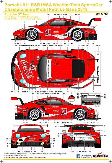 SKデカール 1/24 SK24190 ポルシェ 911 RSR IMSA スポーツカー選手権
