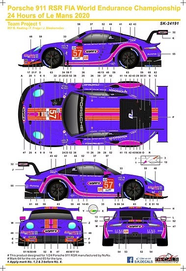SKデカール 1/24 SK24191 ポルシェ 911 RSR FIA 世界耐久選手権 ル